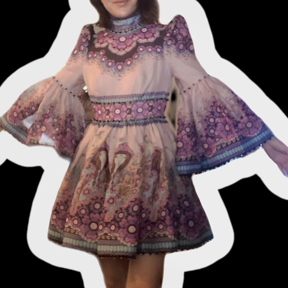 Zimmermann Kaleidoscope bell sleeve mini dress sz 1 NWT